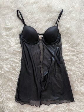 Insane Vintage LaSenza Black with blue Hue metallicMesh Built-In Cup Slip Dress